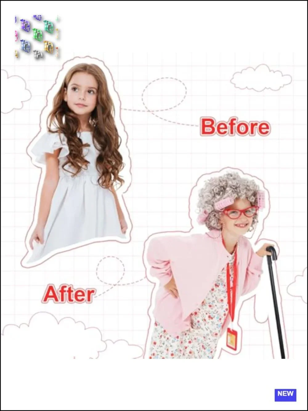 Kids Old Lady Costume 9pc Dress Up Granny Grandma 100 Days of School